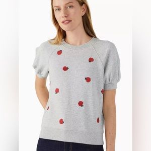 Kate Spade Apple Embroidered Pullover Cotton Sweater